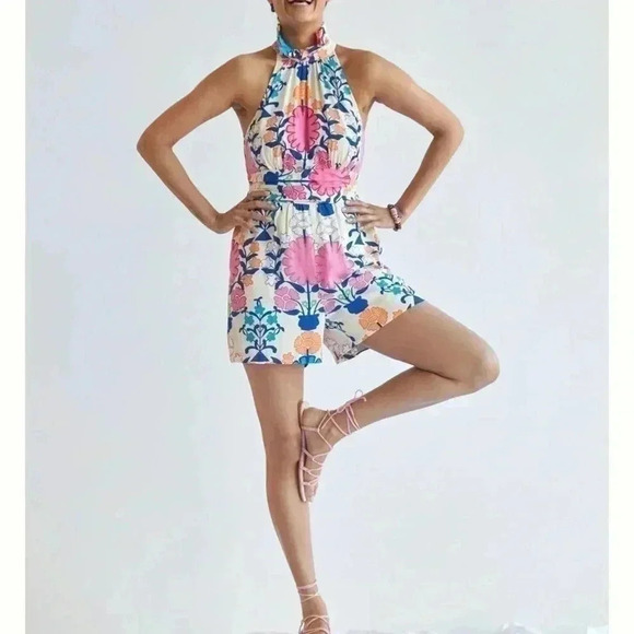 Plenty by Tracy Reese Pants - Anthropologie Plenty By Tracy Reese Ruffled Floral Romper Tie Waisted size M